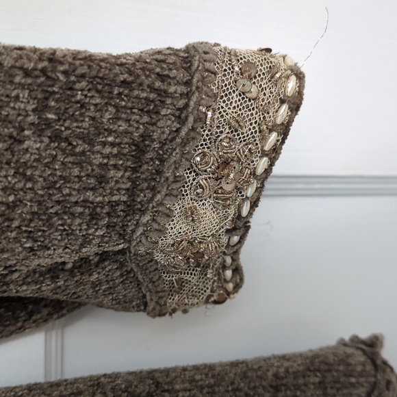 Henri Bendel Lianne Barnes Sz 2 Brown Sweater Accented with Pearls and Sequins - Picture 3 of 8